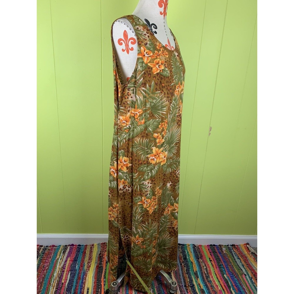 Vintage Style Studio Long Maxi Dress Size L Rayon Lightweight Animal Print